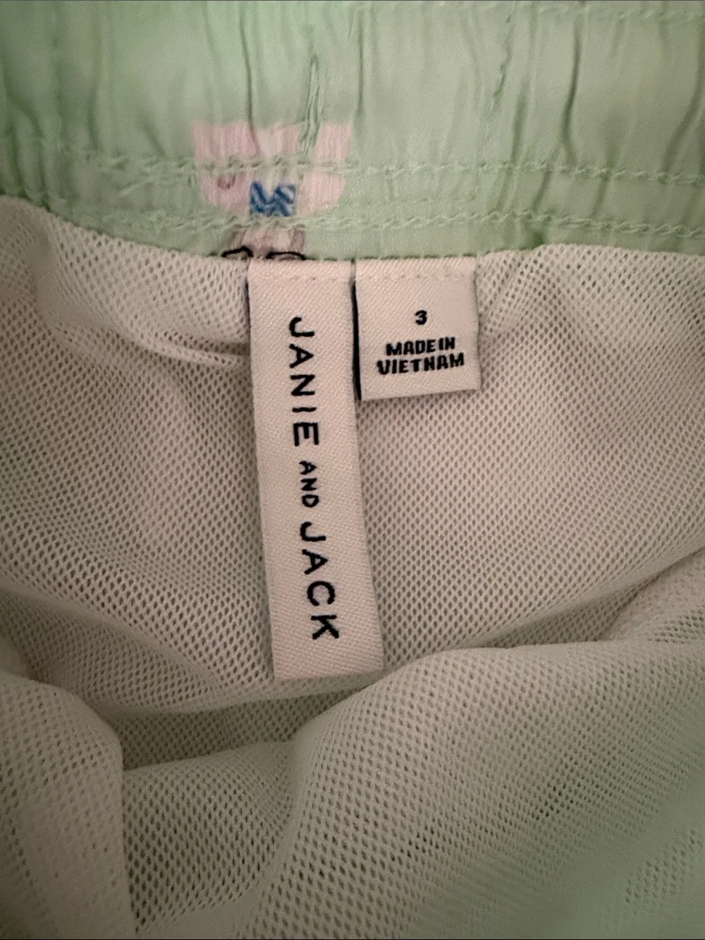 Janie and Jack Mint Bunny Print Swim Trunks with Pink & Blue Accents
